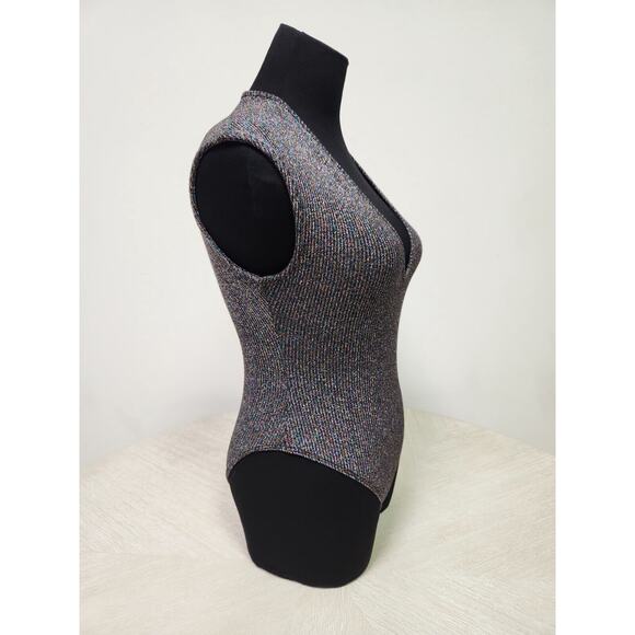 Out From Under UO Black Rainbow Sparkle Glitter V-neck Halter Top Bodysuit S - Picture 6 of 14